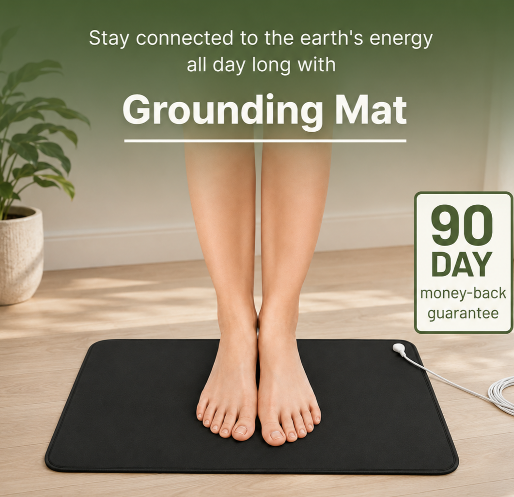 Grounding Mat — feet on mat with green plant setting